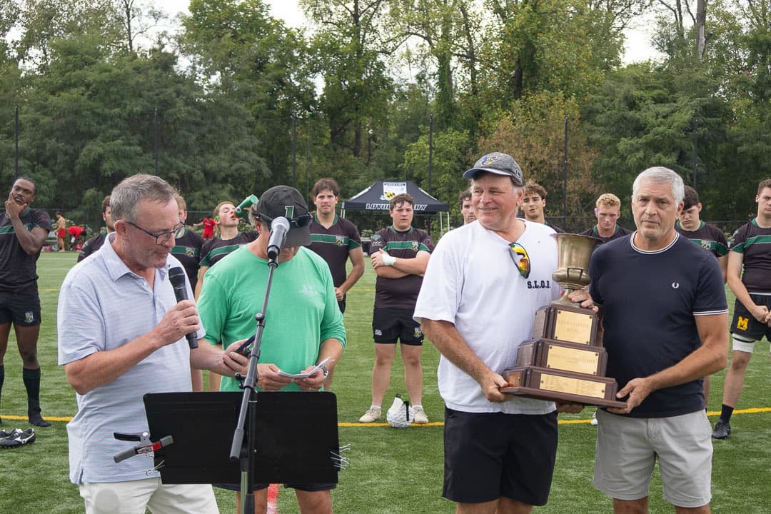 The trophy presented on the field