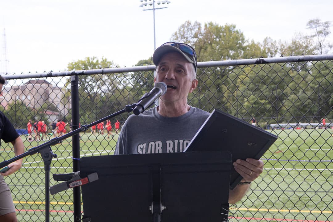 A speaker mid-story