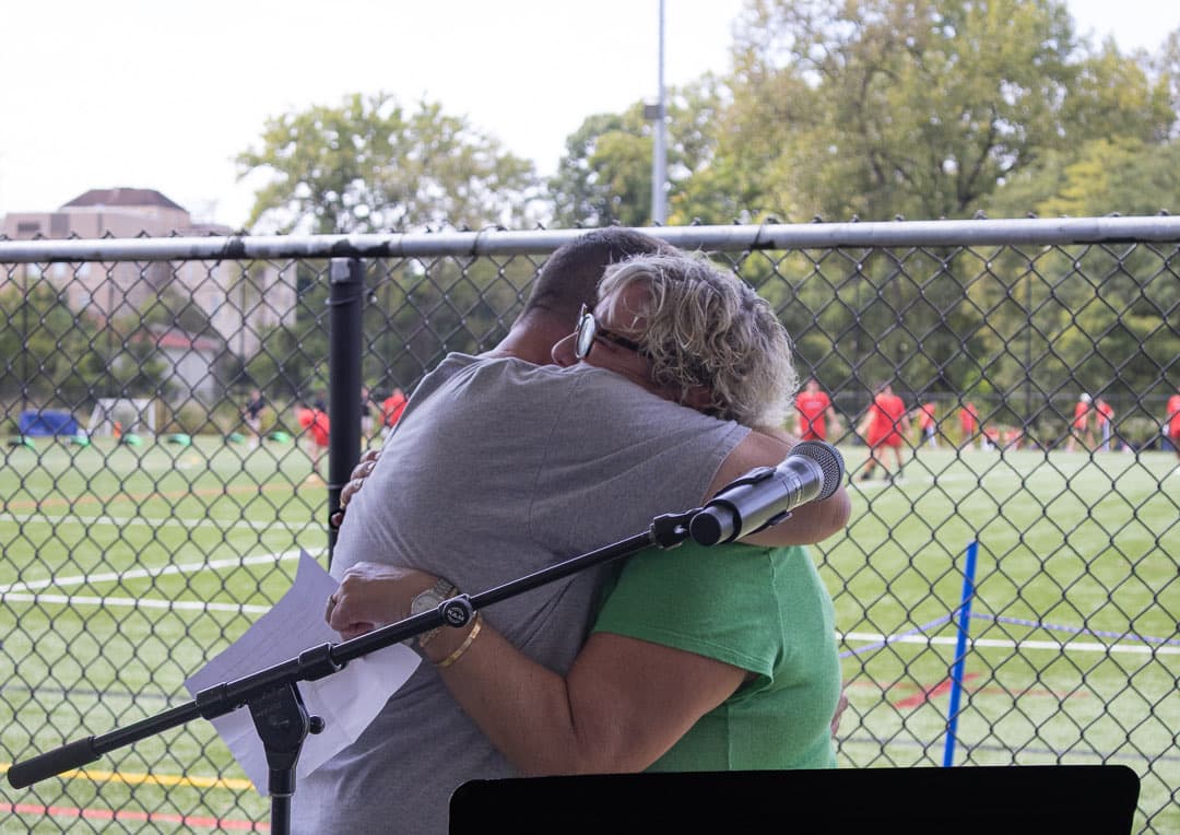 An embrace after the tribute