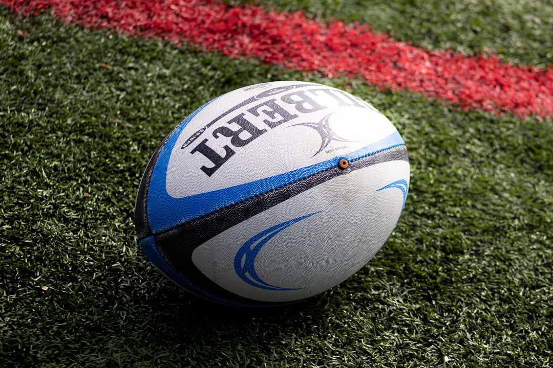 The match ball waiting on the try line